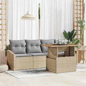 vidaXL Set de canapele pentru grădină cu pernă 5 pcs Bej Rattan poli imagine