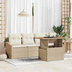vidaXL Set de canapele pentru grădină cu pernă 5 pcs Bej Rattan poli imagine