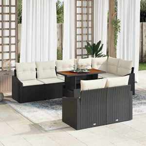 vidaXL Set de canapele pentru grădină cu pernă 9 pcs Negru și Crem imagine