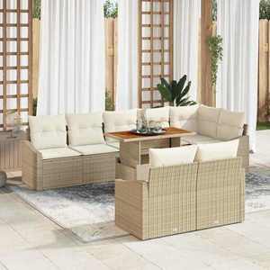 vidaXL Set de canapele pentru grădină cu pernă 9 pcs Bej și crem imagine
