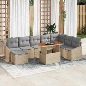 vidaXL Set de masă pentru grădină cu pernă 9 pcs Bej și gri imagine