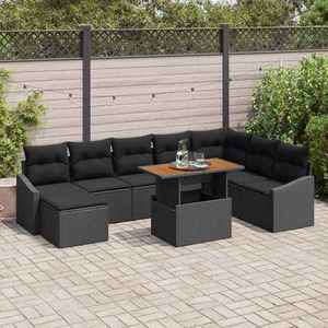 vidaXL Set de masă pentru grădină cu pernă 9 pcs Negru și Maro imagine