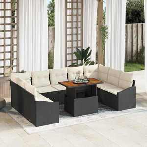 vidaXL Set de masă pentru grădină cu pernă Manual 10 pcs Negru și Crem imagine