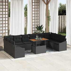 vidaXL Set de masă pentru grădină cu pernă Manual 11 pcs Negru și Maro imagine