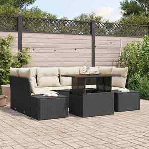 vidaXL Set de masă pentru grădină 7 pcs Negru și Crem 100 x 55 x 73 cm imagine