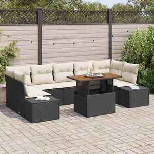 vidaXL Set de masă pentru grădină 8 pcs Negru și Crem 100 x 55 x 73 cm imagine
