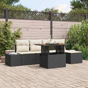 vidaXL Set de masă pentru grădină cu pernă 6 pcs Negru și Crem imagine