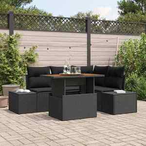 vidaXL Set de canapele pentru grădină cu pernă 5 pcs Negru și Maro imagine