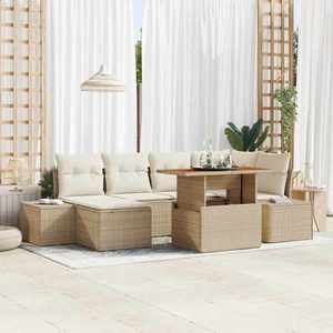 vidaXL Set de masă pentru grădină cu pernă 7 pcs Bej și crem imagine