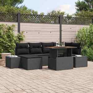 vidaXL Set de masă pentru grădină cu pernă 7 pcs Negru și Maro imagine