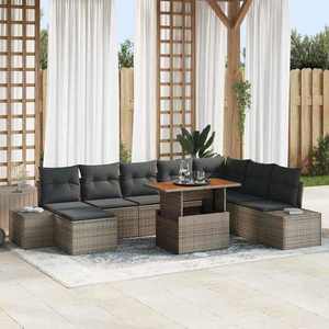 vidaXL Set de masă pentru grădină cu pernă 9 pcs Gri și Brown imagine