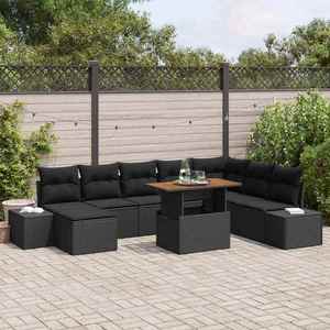 vidaXL Set de masă pentru grădină cu pernă 9 pcs Negru și Maro imagine
