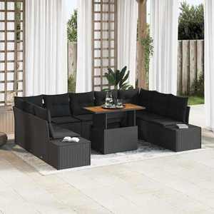 vidaXL Set de masă pentru grădină cu pernă Manual 10 pcs Negru și Maro imagine