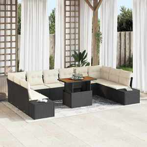 vidaXL Set de canapele pentru grădină cu pernă 11 pcs Negru și Crem imagine