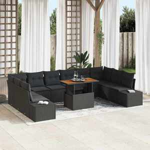 vidaXL Set de canapele pentru grădină cu pernă 11 pcs Negru și Maro imagine