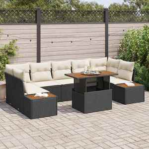vidaXL Set de masă pentru grădină 8 pcs Negru și Bej 100 x 55 x 73 cm imagine