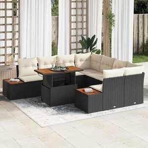 vidaXL Set de masă pentru grădină 9 pcs Negru și Bej 100 x 55 x 73 cm imagine