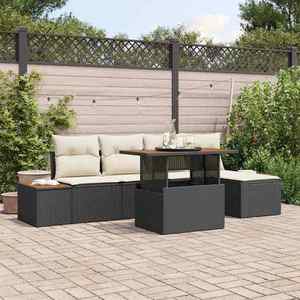 vidaXL Set de masă pentru grădină cu pernă 6 pcs Negru și Bej imagine