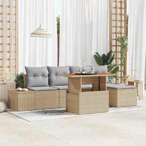vidaXL Set de masă pentru grădină cu pernă 6 pcs Bej și gri imagine
