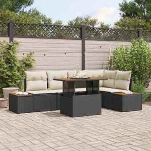 vidaXL Set de masă pentru grădină 6 pcs Negru și Bej 100 x 55 x 73 cm imagine