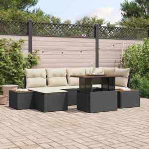 vidaXL Set de masă pentru grădină cu pernă 7 pcs Negru și Bej imagine