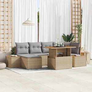 vidaXL Set de masă pentru grădină cu pernă 7 pcs Bej și gri imagine