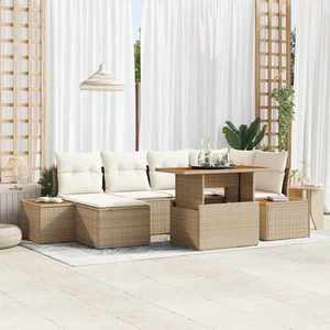 vidaXL Set de masă pentru grădină cu pernă 7 pcs Bej și crem imagine