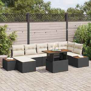 vidaXL Set de masă pentru grădină cu pernă 8 pcs Negru și Bej imagine