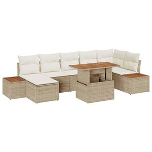 vidaXL Set de masă pentru grădină cu pernă 8 pcs Bej și crem imagine