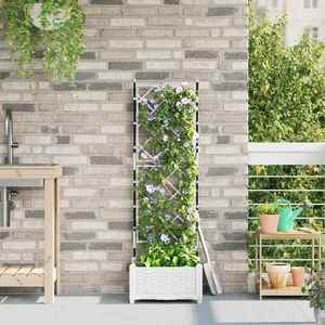 vidaXL Ghiveci de grădină cu trellis Alb 40 x 40 x 125.5 cm PP imagine