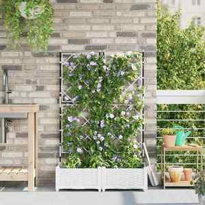 vidaXL Ghiveci de grădină cu trellis Alb 80 x 40 x 125.5 cm PP imagine