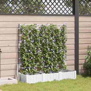 vidaXL Ghiveci de grădină cu trellis 3 pcs Alb 120 x 40 x 125.5 cm PP imagine
