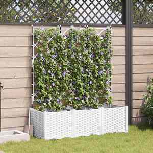 vidaXL Ghiveci de grădină cu trellis 3 pcs Alb 120 x 40 x 143 cm PP imagine