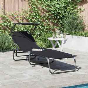 vidaXL Șezlong pliabil cu pernă Negru 56 x 190 x 81cm țesătură imagine