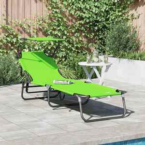 vidaXL Șezlong pliabil cu pernă Verde 56 x 190 x 81cm țesătură imagine