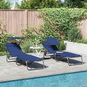 vidaXL Șezlong pliabil 2 pcs albastru 56 x 190 x 81cm țesătură imagine
