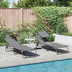 vidaXL Șezlong pliabil cu pernă 2 pcs Gri 56 x 190 x 81cm țesătură imagine