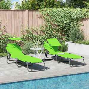 vidaXL Șezlong pliabil cu pernă 2 pcs Verde 56 x 190 x 81cm țesătură imagine