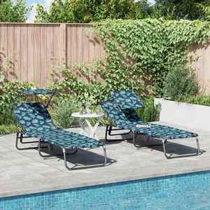 vidaXL Șezlong pliabil cu pernă 2 pcs Verde 56 x 190 x 81cm țesătură imagine