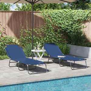 vidaXL Șezlong pliabil 2 pcs albastru 56 x 189 x 87cm țesătură imagine