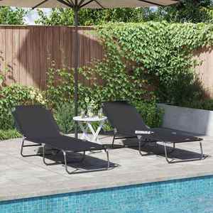 vidaXL Șezlong pliabil 2-persoană 2 pcs Negru 56 x 189 x 87cm țesătură imagine