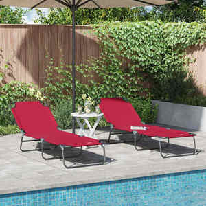 vidaXL Șezlong pliabil 2-persoană 2 pcs Roșu 56 x 189 x 87cm țesătură imagine