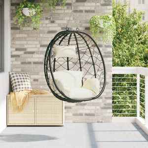 vidaXL Scaun suspendat ou Manual Alb crem 91.5 x 60 x 110 cm poliratan imagine