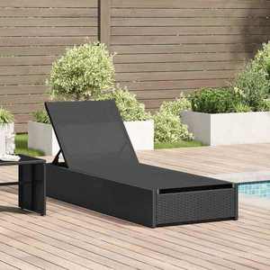 vidaXL Șezlong cu pernă 1-persoană Negru 60 x 200 x 27cm poliratan imagine