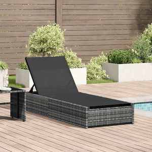 vidaXL Șezlong cu pernă 1-persoană Gri 60 x 200 x 27cm poliratan imagine