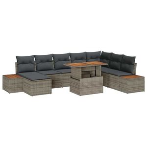 vidaXL Set de masă pentru grădină cu pernă 9 pcs Gri și Brown imagine