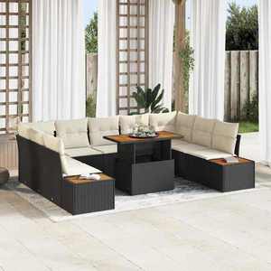 vidaXL Set de masă pentru grădină 10 pcs Negru și Bej 100 x 55 x 73 cm imagine