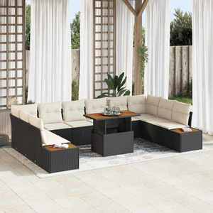 vidaXL Set de masă pentru grădină 11 pcs Negru și Bej 100 x 55 x 73 cm imagine