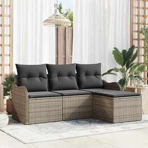 vidaXL Set de canapele pentru grădină cu pernă 4 pcs Gri Rattan poli imagine