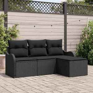 vidaXL Set de canapele pentru grădină cu pernă 4 pcs Negru Rattan poli imagine
